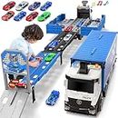 Carrier Truck Race Track Toddlers Toys, Foldable 3 Layer Car Race Track Playset, Toy Truck Transport Car Carrier & 8 Race Cars, Truck Car Kids Toys Xmas Gifts for Age 3 4 5 6+ Years Old Boys Girls