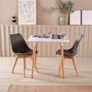 Moderne weiße Küche oder Esstisch Set 80cm 2 gepolsterte graue Stühle Holzbeine