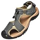 rismart Men's Closed-Toe Hook&Loop Outdoor Hiking Leather Shoes Sandals SN1505(Deep Grey,8 UK)