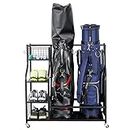 Mythinglogic Golf Storage Garage Organizer,2 Golf Bag Storage Stand and Other Golfing Equipment Rack & 4 Removable Hooks, Extra Large Design for Golf Clubs Accessories