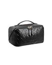 EACHY Travel Makeup Bag,Large Capacity Cosmetic Bags for Women,Waterproof Portable Pouch Open Flat Toiletry Bag Make up Organizer with Divider and Handle (Checkered-Black, Medium)