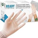 Ready First Aid - Disposable Vinyl Gloves, Medical Grade Powder-Free Latex-Free Nitrile-Free Ambidextrous Examination Gloves Non-Sterile, Multiple Purpose, Pack & Size (Large, Pack of 100)