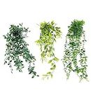 3 Pack Fake Hanging Plants Artificial Plants for Decor Indoor Potted Greenery Decor Fake Plant Eucalyptus Mandala Snow Pea Plants for Home Office Farmhouse Garden Wedding Party Decor