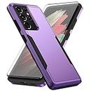 Asuwish Phone Case for Samsung Galaxy S21 Ultra 5G with Tempered Glass Screen Protector Cover and Slim Thin Hybrid Full Body Protective Cell Accessories S21ultra 21S S 21 21ultra G5 Women Men Purple