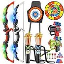 VATOS 2 Pack Bow and Arrow Toy for 5 6 7 8 9 10 11 Year Old Boys Girls, Light Up Archery Toy with Cup Suction Standing Target & 29 in Dart Board, Indoor Outdoor Activity Toys Birthday