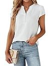 Blooming Jelly Women's Dressy Casual Tops Business Work Blouses White Button Down Shirts 2024 Summer Cute Cap Sleeve Tshirt (White,X-Large)