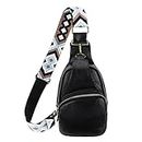 ACETOP Crossbody Bag for Women Small Sling Belt Bag Leather Fanny Pack Cross Body Bags with Guitar Strap Boho Style Chest Bag Purses Satchel Daypack Shoulder Bag for Hiking Traveling Cycling (Black)