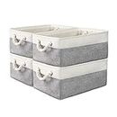 4 Pack Storage Bins & Fabric Storage Basket for Shelves - Decorative Baskets Storage Box Cubes Containers W/Handles for Closet Shelf Garage, Home, Office, Books,Bathroom (Grey/White 4 Pack)