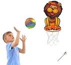 Sarvda Lion Theme Basketball For Kids Game Play Set With Adjustable Wall Mounted Hanging Board & Hoop, Intellectual Games For Kids, Basketball Net For Home, Indoor & Outdoor, Multicolor