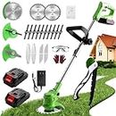 Weed Eater, Electric Weed Wacker, Brush Cutter with 3 Types Blades and 4Ah Battery, Cordless Weed Wacker Adjustable Height, Electric Weed Eater for Lawn, Yard, Garden
