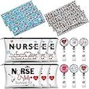 18 Pieces Nurse Week Gifts 2022 Nurse Accessories Set, Include 6 Nurse Badge Reel Retractable 6 Nurse Makeup Bags Cosmetic Bag 6 Nursing Headbands with Buttons for Mask for Nurses, Novel Style