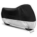 BLOODYRIPPA Motorcycle Cover for All Seasons, Waterproof, UV Protection and Dust Proof, Outdoor Protection Cover with Lock Holes and Storage Bag, Fits Motorbikes, Scooter, Mopeds, Black/Silver, 4XL