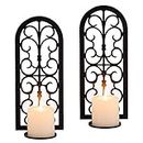 Sziqiqi Metal Candle Sconces Hanging Wall Candle Holders Set of 2, Vintage Wall Mounted Sconces for Tea Light Pillar Candles Wall Art Decor for Living Room Bedroom Fireplace Bathroom, Black