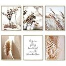 HoozGee Nature Wall Art Prints Set of 6 Canvas Art Wall Decor Botanical Print Pictures Reed Dried Flower Plant Poster Print Home Decorations for Living Room Wall Decor (8"x10" UNFRAMED)