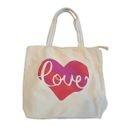 Canvas Tote Bag Bed Bath And Beyond Beach Bag Heart Love NWOT 18"x16"x5" Large