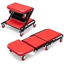 COSTWAY 2-in-1 Folding Car Creeper and Seat, 37Inch/40Inch Padded Mechanics Creeper Stool with 6 Rotatable Wheels, Rolling Garage Work Crawler Board Bench, Maximum Load 150 KG (Red, 37 Inch)
