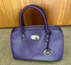 Genuine Michael Kors Handbag Top Handle Cross Body Bag Purple Leather Zip Pocket