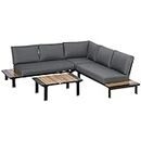 Outsunny 4 Pieces Aluminium Garden Furniture Sets with Thick Padded Cushion, 5 Seater Outdoor L Shape Corner Sofa Conversation Set, w/Coffee Table and Sofa Side Table for Patio, Deck, Grey