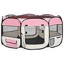 vidaXL Portable Foldable Pink Dog Playpen with Carrying Bag and Sturdy Steel Frame - Easy Setup and Storage - 145x145x61 cm (Includes 8 Panels)