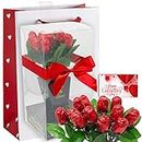 Chocolate Flower Bouquet | One Dozen Red Sweetheart Roses | Individually Wrapped in Foils Belgian Milk Chocolate | Valentine Day Gift Bag | Her Wife Girlfriend (LOVE)