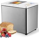 KEEPEEZ 19-IN-1 Stainless Steel Dual Heaters Bread Maker, Automatic Bread Machine With Gluten-Free, Sourdough, Pizza, dough, Jam. 2 LB Non-Stick Pan, 1H Keep Warm & 3 loaf Colors, Nutritious recipes