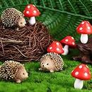 8 Pcs Fairy Wild Garden Accessories Mini Hedgehogs and Mushroom Statue Micro Landscape Plant Pots Bonsai Craft Decor Miniature Mushroom Figurines Hedgehogs Outdoor Mushroom Figurine for Garden