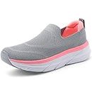 STQ Ladies Slip on Trainers Womens Workout Shoes Plantar Fascitis Walking Shoes Light Grey Pink UK 5
