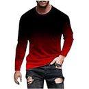 KCaHFO Men's Trendy Long Sleeve T-Shirts Graphic Tees Novelty Gradient Printed Fashion T-Shirt Fall Casual Blouse Tops 2024 T Shirt for Men 2024 Tshirt Herren Wine
