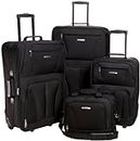 Rockland Luggage Journey Softside Upright Set, Black, 4-Piece Set (14/19/24/28), Journey Softside Upright Luggage Set