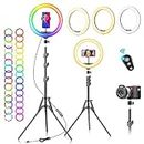 Ring Light with Tripod Stand & Phone Holder - 10 inch Selfie LED Ringlight Dimmable Desktop Lamp 40 Colors RGB Tall Circle Light for Camera Makeup Video YouTube TikTok Live Streaming Zoom Meeting