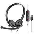 FEABASK USB Headset with Microphone for PC Laptop - Wired Computer Headphones with Noise Cancelling Microphone for Home Office Online Class Skype Zoom Meetings,in Line Mute Controls