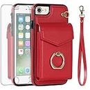 Asuwish Phone Case for iPhone 6 6s Wallet Cover with Tempered Glass Screen Protector and Ring Card Holder Cell Accessories iPhone6 Six i6 S iPhone6s iPhine6s iPhones6s i Phone6s Phone6 6a S6 Women Red