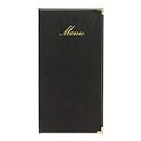 Securit Classic Faux A45 Holder with Page View, Long Leather Cover, Small Menu Folder for Restaurant & Cafe-Black