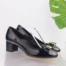 Michael Kors Women's Caroline Pump Size 7.5 Block Heel Black Patent Dress Shoe