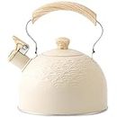 Luxshiny Drew Barrymore Kitchen Appliances Stainless Steel Stovetop Tea Kettle Polka Dot Printed Whistling Teapot with Wood Handle Gas Cooker Water Kettle Tea Pot White Kettle Water Boiler