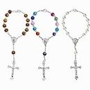 Accfore 3 Pcs Rosary Beads Catholic,Cross Car Mirror Hanging Accessories Blessing Auto Rear View Mirror Pendant Car Decor Interior