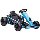 HOMCOM 24V Electric Go Kart for Kids, Drifting Ride-On Racing Go Kart with Slow Start, Music, Horn Honking and Safety Belt, for 8-12 Years Old, Blue