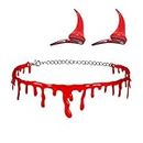 ANIUHL Dripping Blood Choker Necklace and OX Horn Hair Clip Halloween Party Small Demon Vampire Costume Accessory