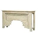 JAE Furniture Wooden Carved Console | Wooden Console Side Table | Solid Wood Console Table for Living Room | Traditional Table | Console Table White | Mango Wood, Distress White