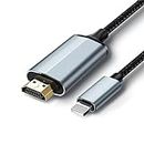 Lightning to HDMI Adapter • HDMI Cable for iPhone to TV • Compatible with iPhone14, 13, 12, 11 & YouTube to TV Output • with 1080P HD Display • Sync Video and Sound • Just Plug and Play • 6.6FT, Grey