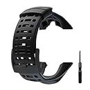 JTMM New Flexible Rubber Watch Replacement, Soft Black Replacement Strap for Suunto Ambit 1/2/2S/2R/3 Sport/3 Run/3 PEAK - Waterproof Watch Band 24mm - Screwdriver Included Black