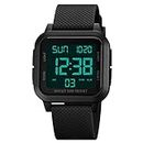 SKEMI Men's Digital Sports Watch, Multifunction Big NumbersDial Large Face Dual Time Waterproof Outdoor Silicone Watch for Men/Boy/Student, Black-Black