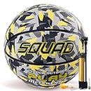 SQUAD Colored Camo Outdoor Basketball - High-Performance Rubber Basketball, Official Regulation Size 7 (29.5''), Includes Pump and Mesh Bag, Yellow
