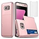 Asuwish Phone Case for Samsung Galaxy S7 Edge with Tempered Glass Screen Protector and Credit Card Holder Wallet Cover Hard Hybrid Cell Accessories S7edge S 7 GS7 7s 7edge Women Men Rosegold
