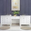 Silkroad Exclusive Bathroom Vanity Carrara White Marble Top Single Sink Cabinet, 103"