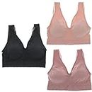 Delta Burke Intimates Women's Plus Size Seamless Lacey Strap Comfort Bra Set (3Pr), Black and Pinks, 1X Plus