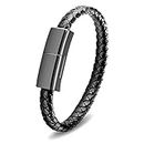SAMERIO Short Charging Cable Portable Fashion Bracelet Charger Personality Punk Braided Leather Wrist Data Transfer Cord Interesting Valentine's Day/Birthday/Thanksgiving Day, Small-7.9in, Leather