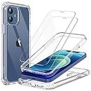 JETech Case for iPhone 12/12 Pro 6.1-Inch with 2-Pack Tempered Glass Screen Protector, 360 Full Body Shockproof Bumper Phone Cover Protective Clear Back (Clear)