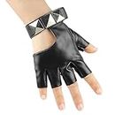 Long Keeper Fingerless PU Leather Women Gloves Punk Black Half Finger Motorcycle Gloves Dancing Performance Gloves (Black-18cm)