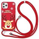 Yoedge Crossbody Christmas Case for Apple iPhone 6 / 6S 4.7" with Adjustable Neck Cord Lanyard Strap, Xmas Red Soft Slim TPU Silicone Cover Compatible with iPhone 6S, Christmas Deer